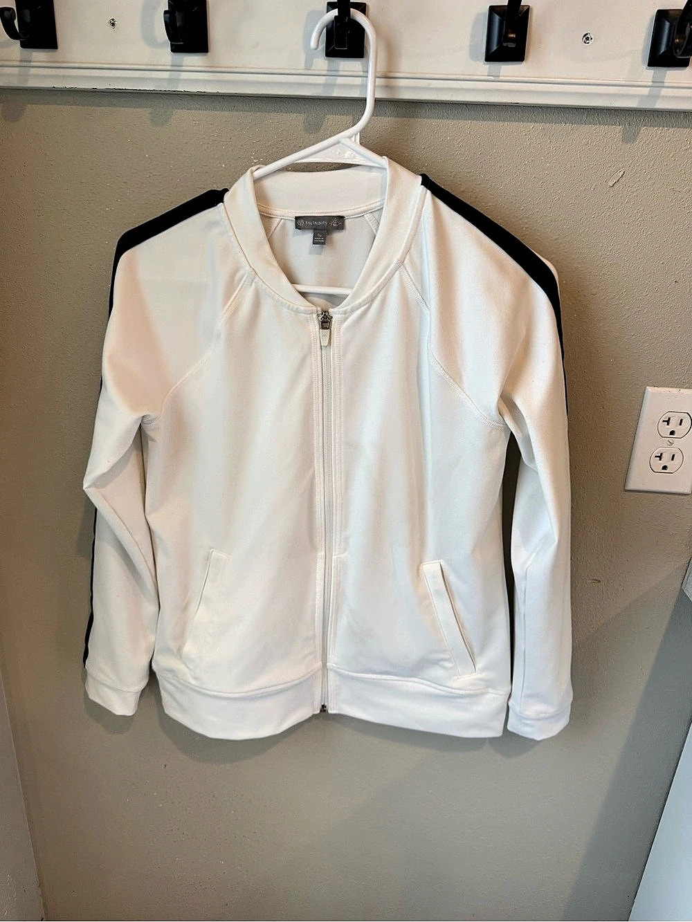 Talbots Color Block Track Jacket in White & Black Small Like New